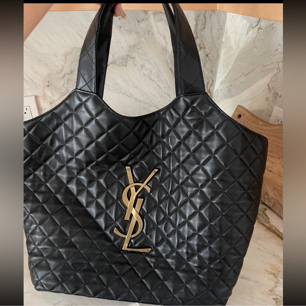 YSL  Black Quilted Dupe Tote with Gold Logo